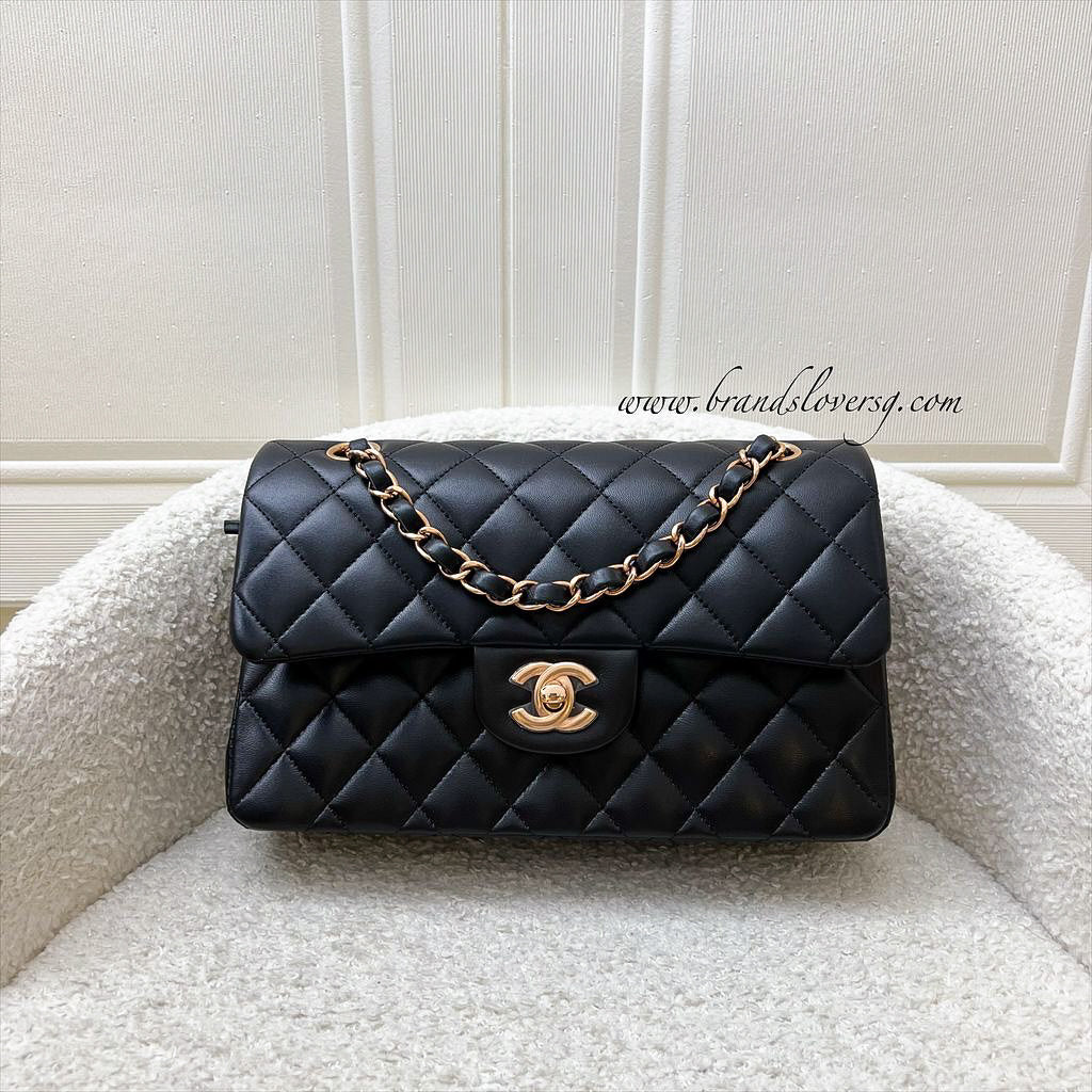 Chanel Small Classic Flap CF in Black Lambskin and Rose Gold HW