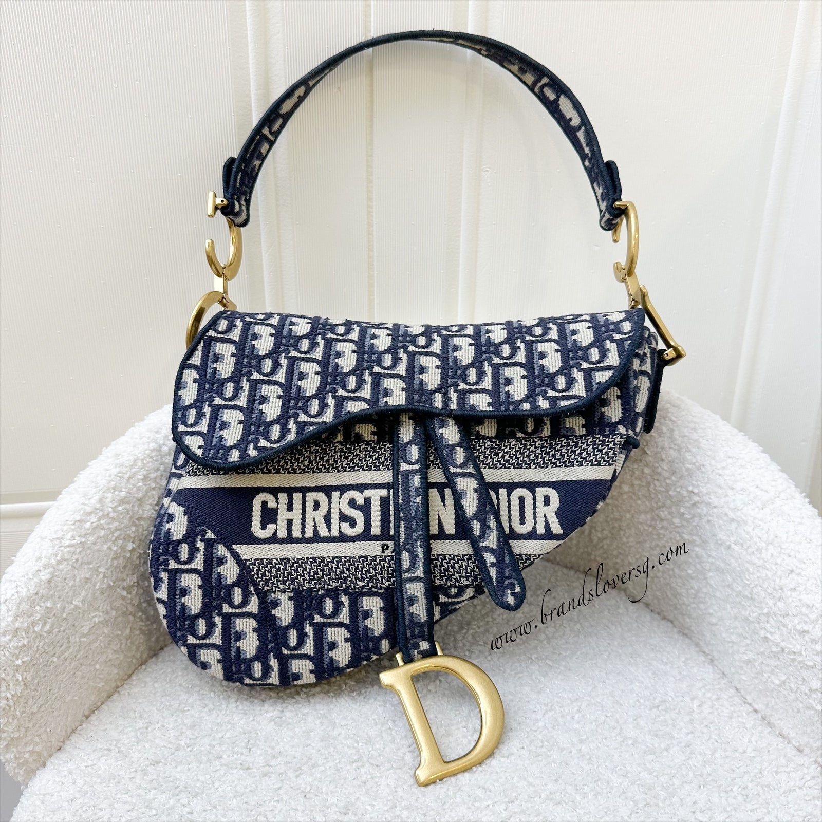 Dior Medium Saddle Bag in Dark Blue Oblique Canvas AGHW