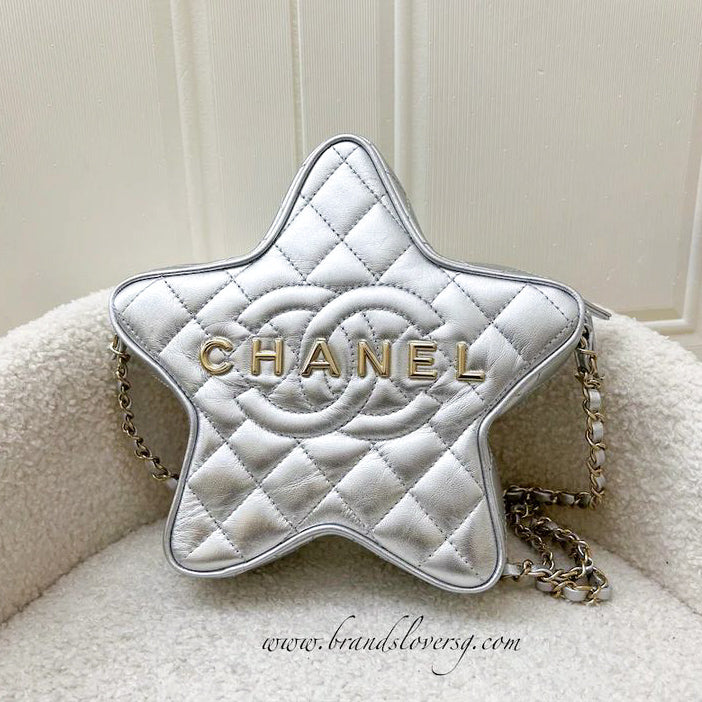 Chanel 24C Casual Style Star Bag in Metallic Silver Lambskin and