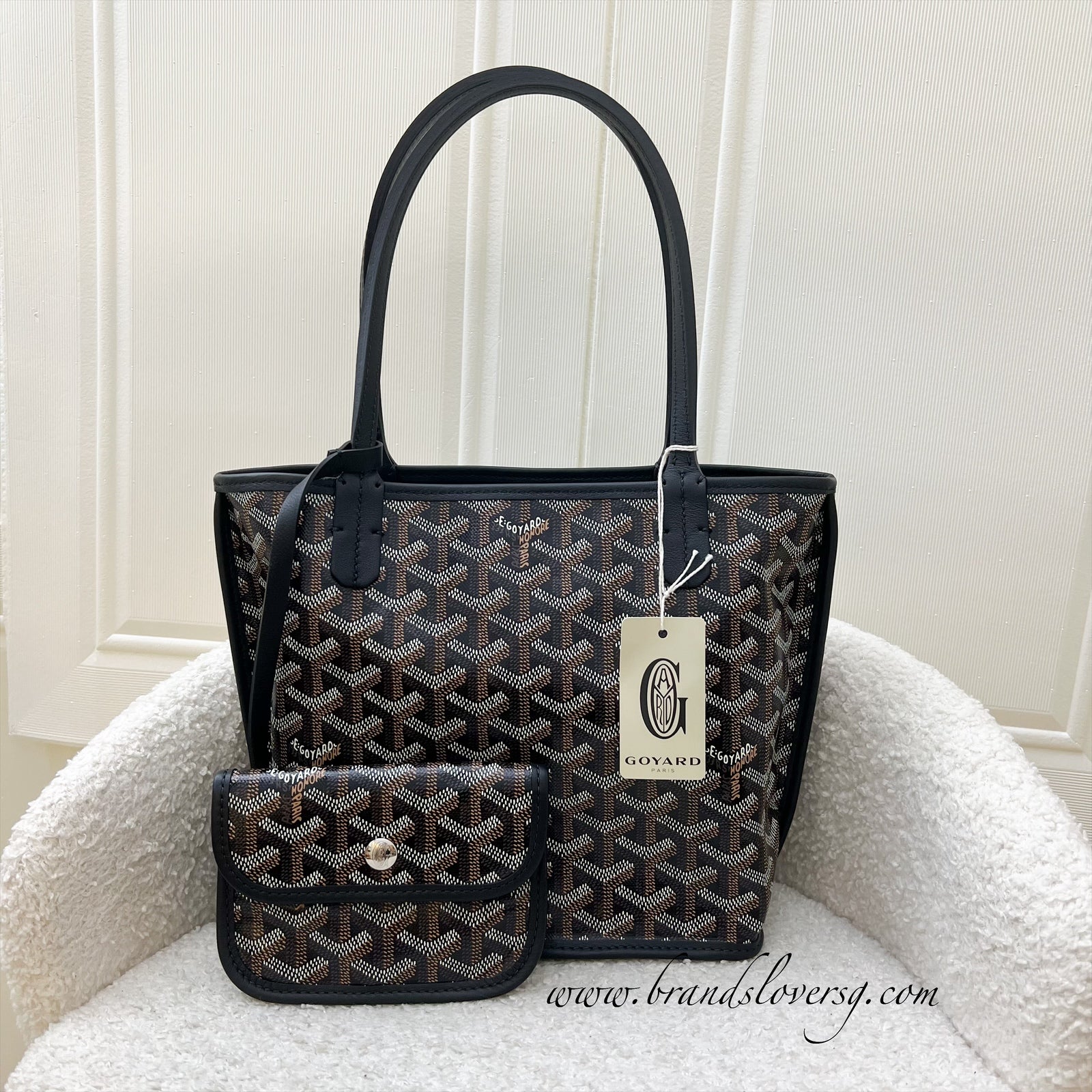 Goyard Mini Anjou Tote Bag in Black Goyardine Canvas and Leather