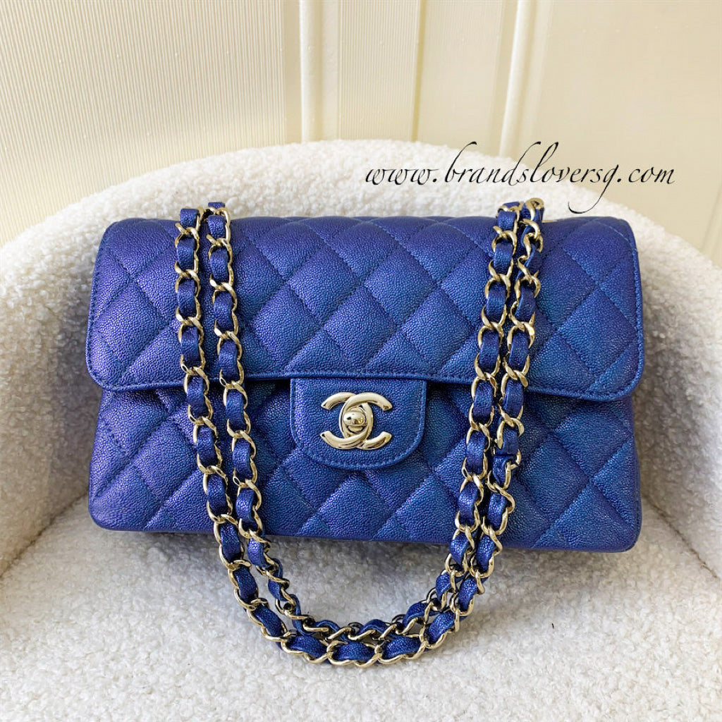 CHANEL 19S Iridescent Blue Medium Classic Flap LGHW - Timeless