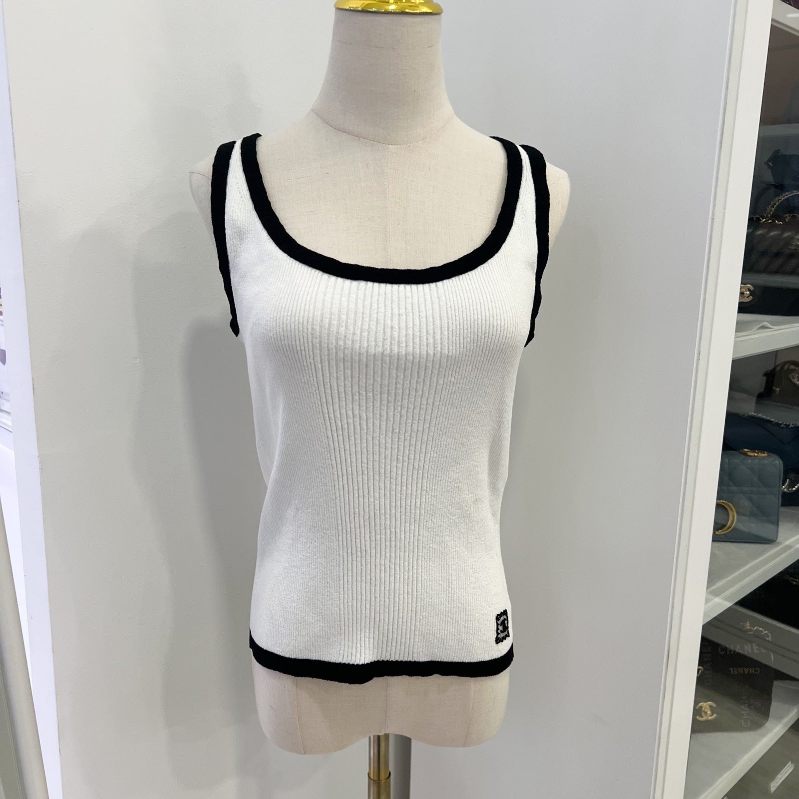 Chanel 25S Tank Top in Black and White Cotton and Polyamide (Model