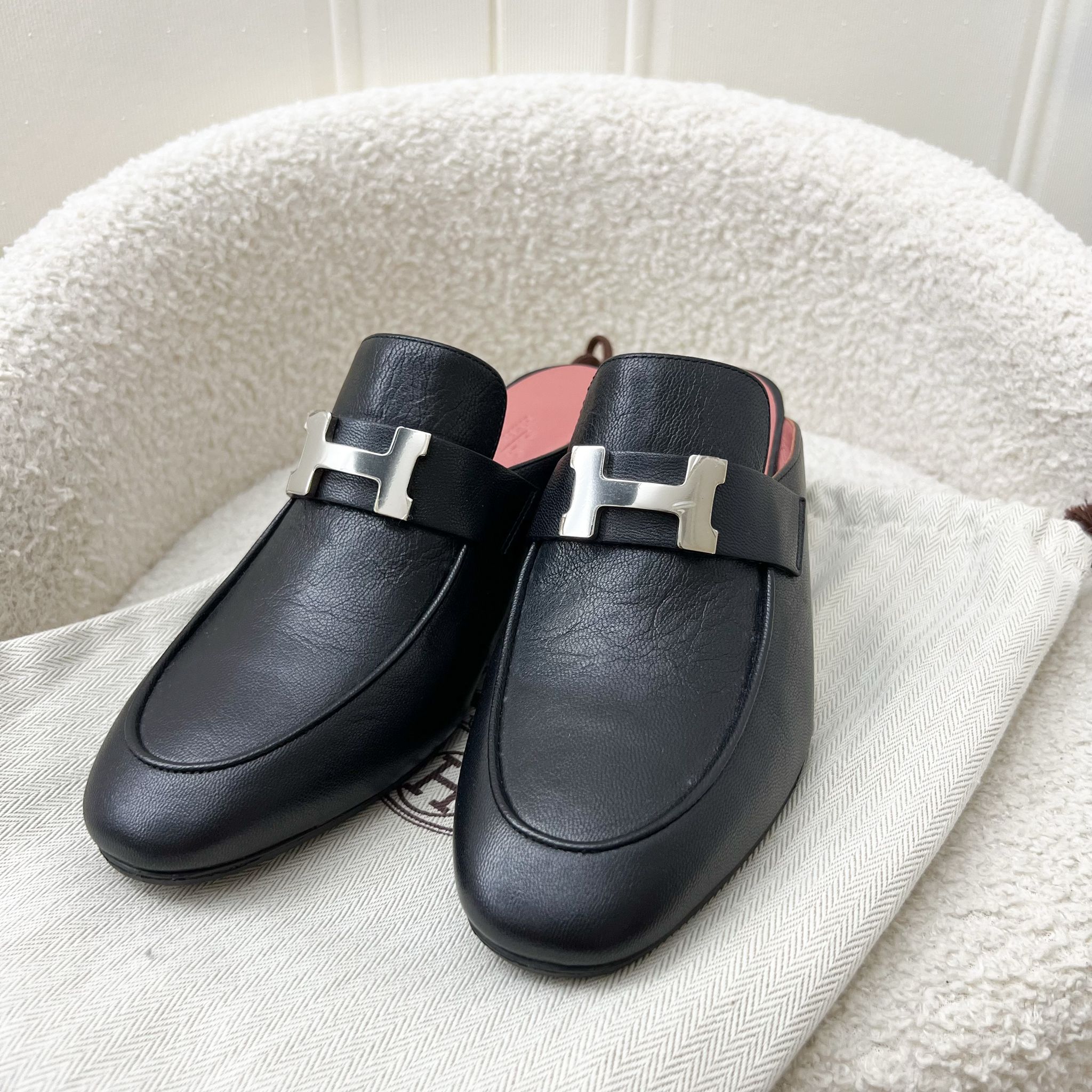 Hermes Women's Paradis Mule in Black Calfskin and SHW Size 36