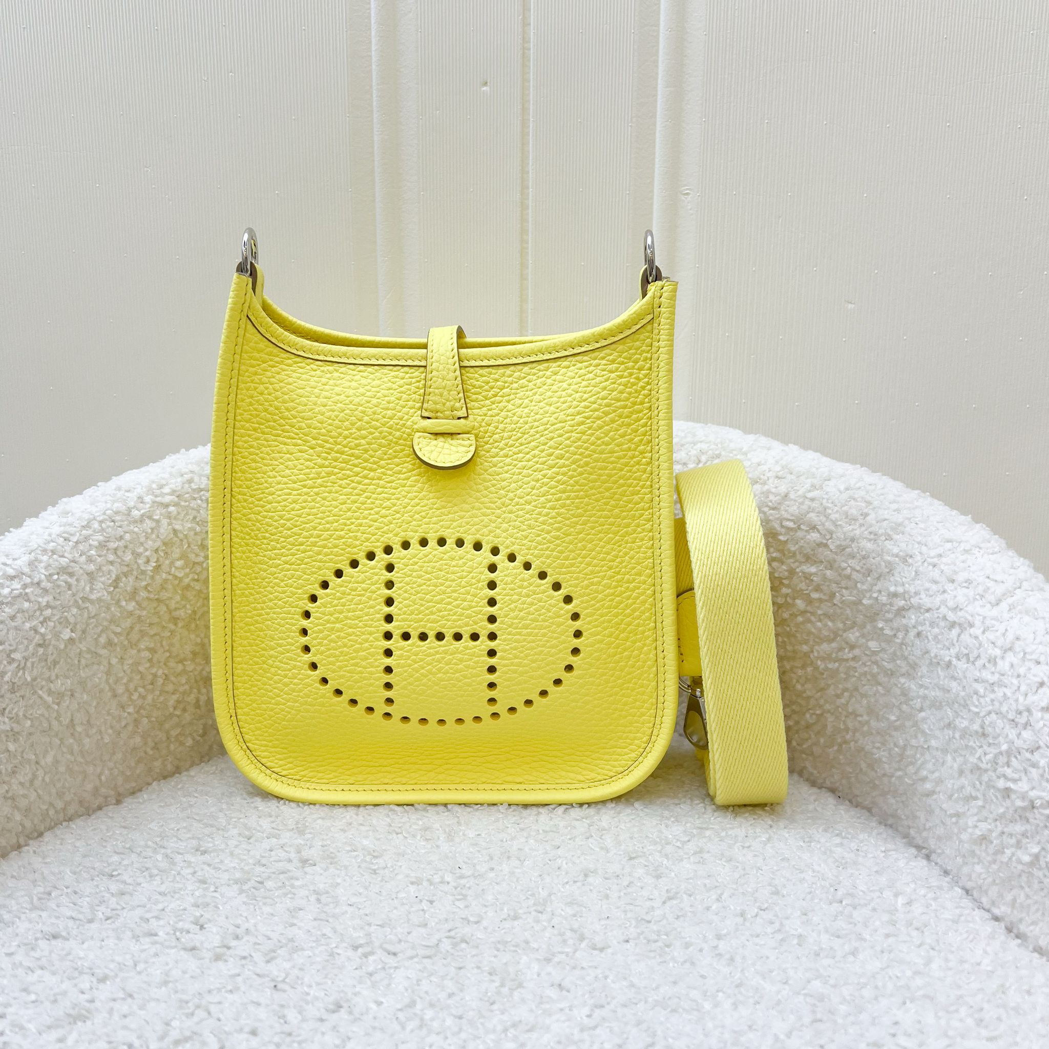Hermes Mini Evelyne 16 in Limoncello Clemence Leather
