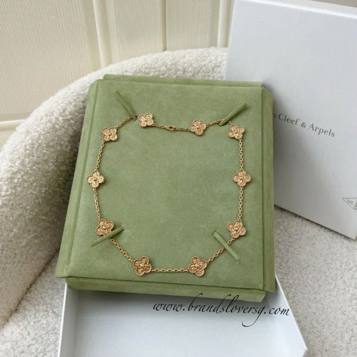 Van Cleef Arpels VCA Vintage Alhambra 10 Motif Necklace in Hammered 18K  Rose Gold