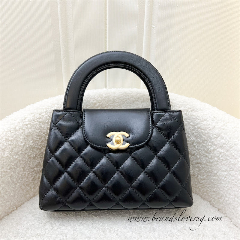 Chanel 23K Mini / Small Kelly (Nano) Bag in Black Calfskin and AGHW