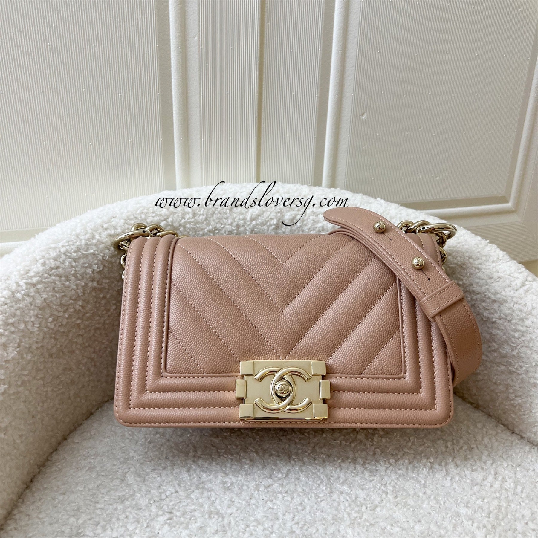 Chanel Small 20cm Boy Flap in Beige Caviar and GHW