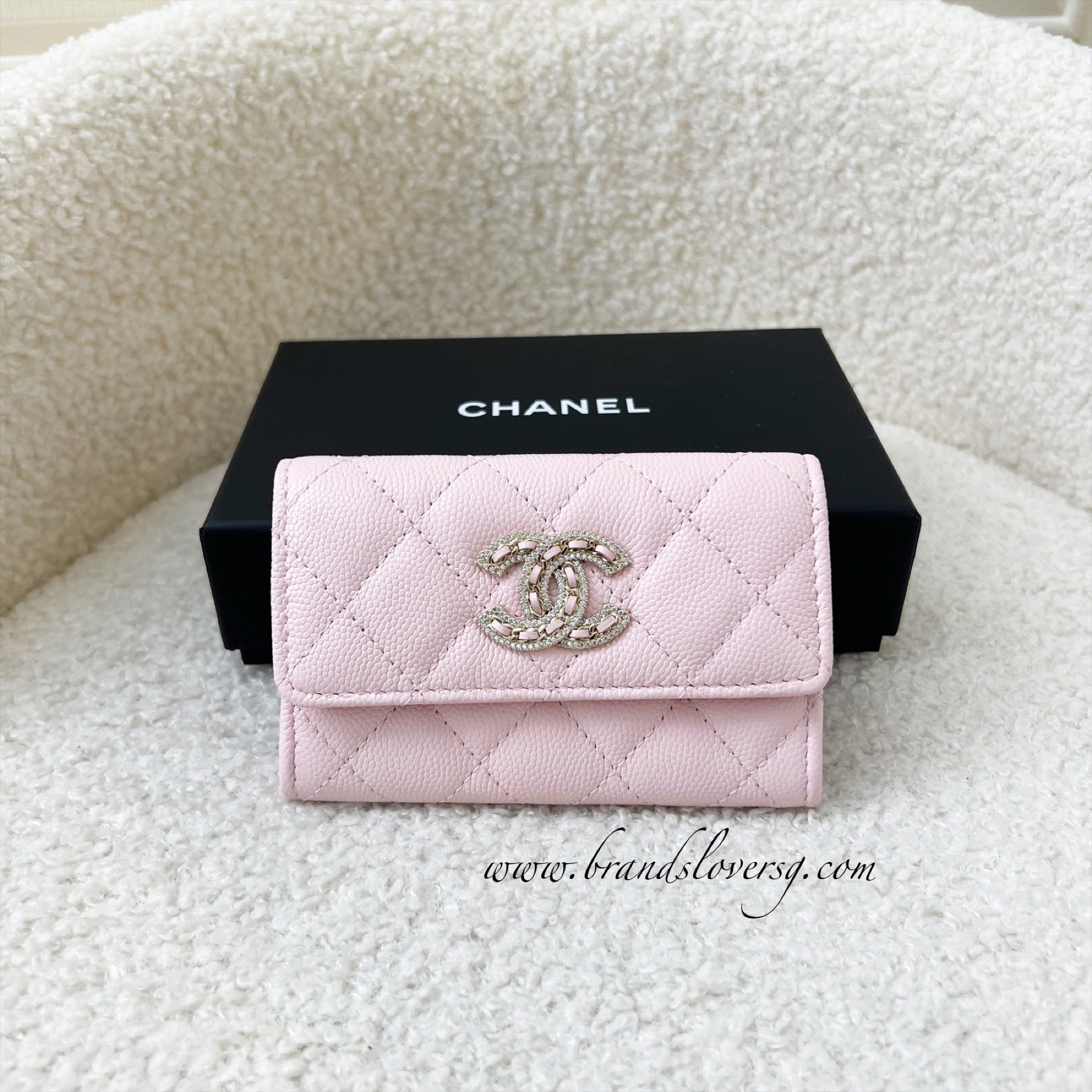 22K CHANEL Classic Flap Card Holder Wallet Caviar Pink LGHW 2022