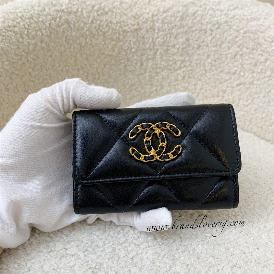 Chanel 19 Snap Card Holder in Black Lambskin AGHW Brands Lover