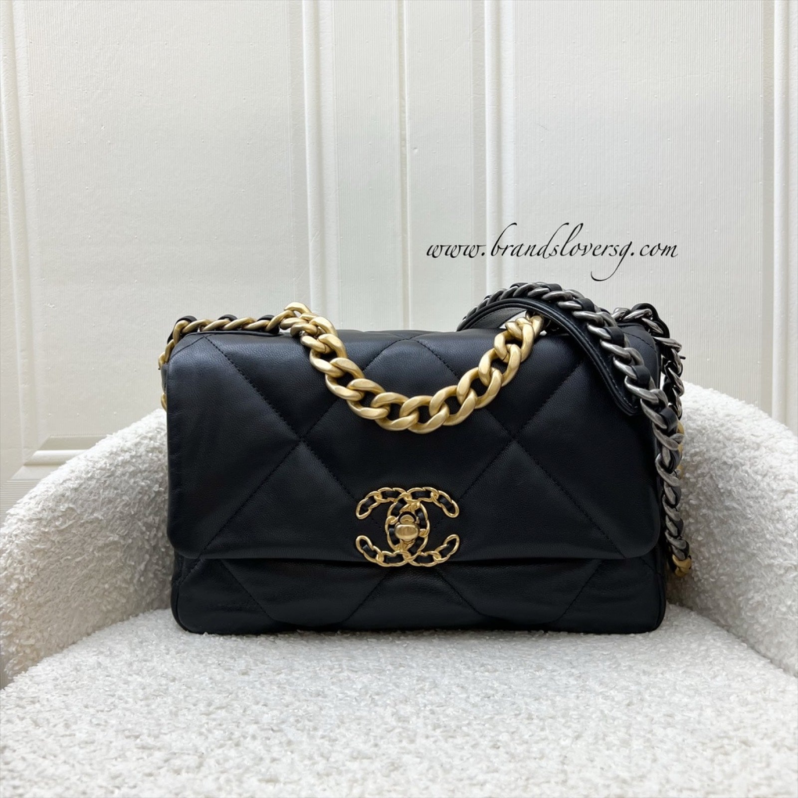 Chanel 19 Small Flap in Black Goatskin and 3-tone HW (Model