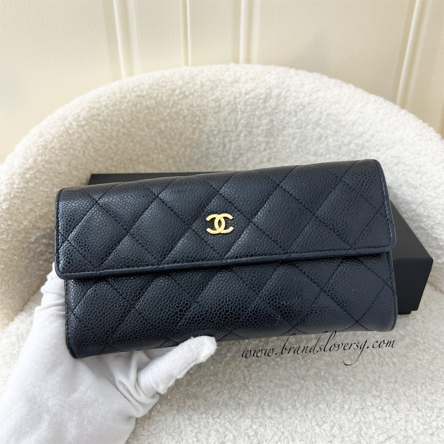 Chanel Classic Long Wallet in Black Caviar GHW