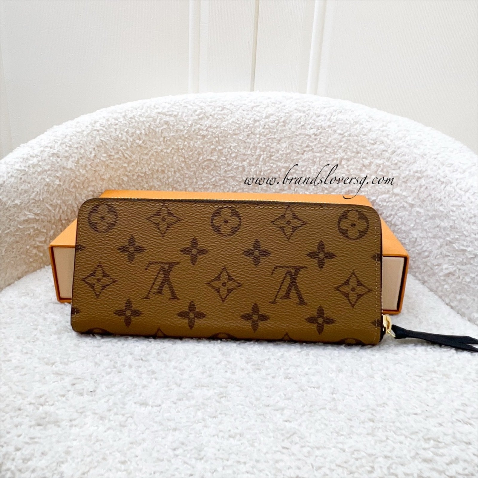 LV Clemence Zippy Long Wallet in Reverse Monogram Canvas and GHW