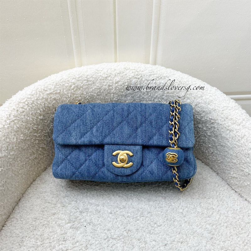 Chanel 22C Pearl Crush Rectangle Mini Flap in Denim, Blue Leather and AGHW  (Model: AS1787)