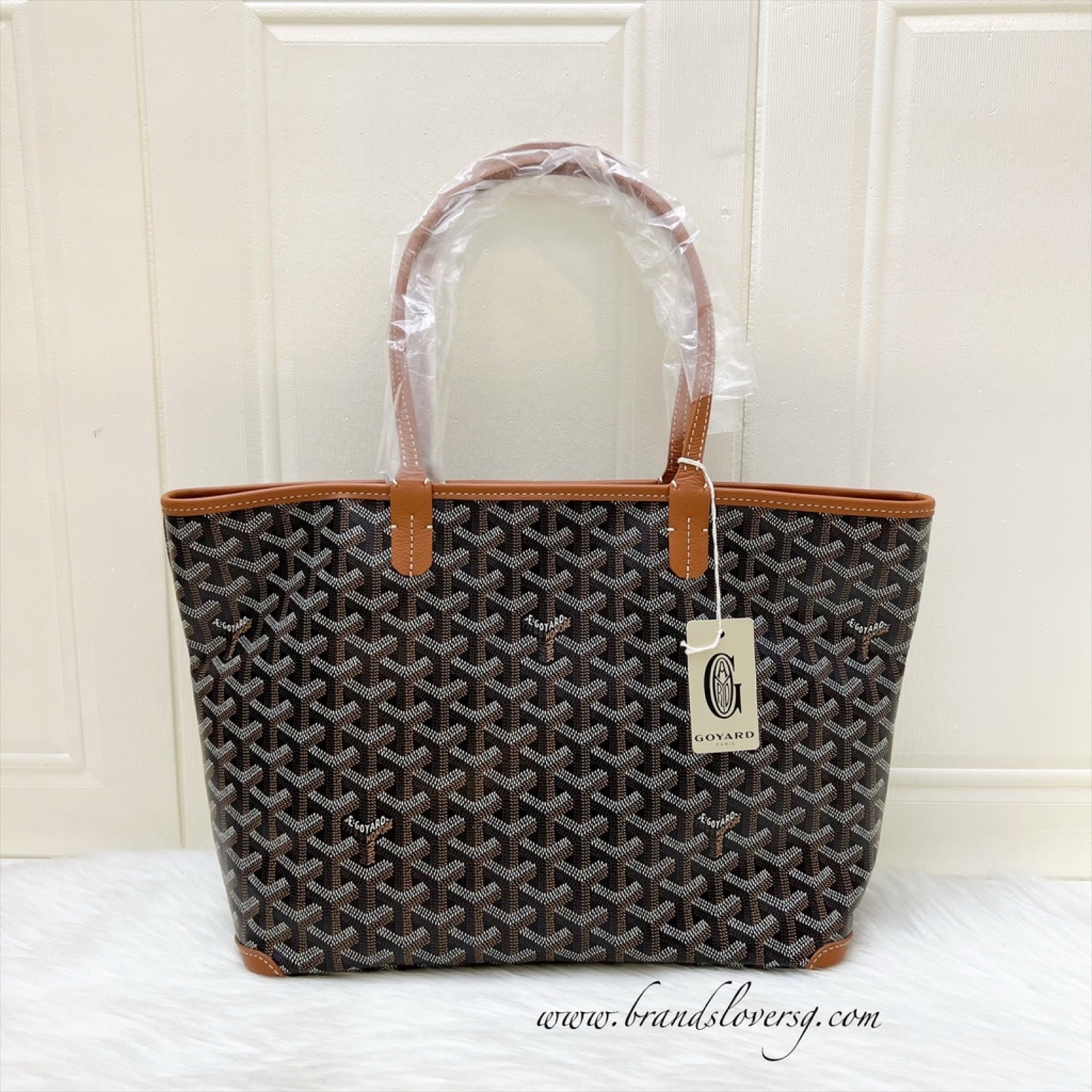 Goyard Artois PM Tote in Black and Tan Signature Goyardine Canvas