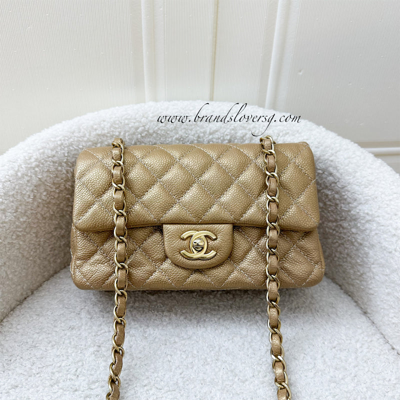 Chanel - Mini Rectangular Classic Flap Bag - Gold Caviar