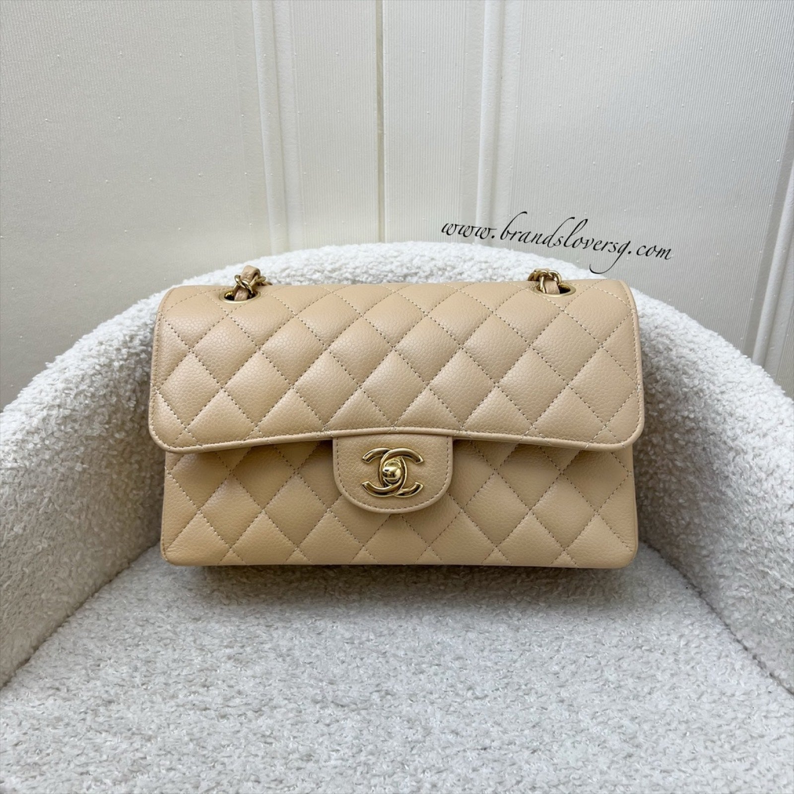 Chanel Small Classic Flap CF in Beige Caviar and GHW