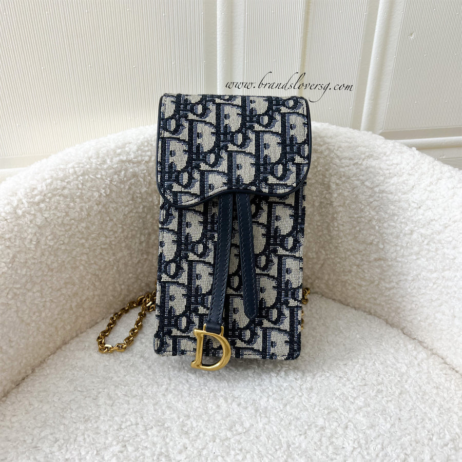 Dior Saddle Vertical Pouch in Blue Dior Oblique Jacquard AGHW