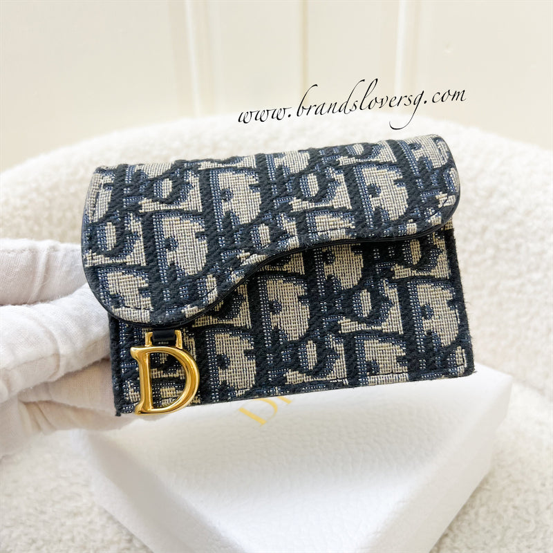 Dior Saddle Card Holder in Blue Oblique Jacquard Canvas AGHW