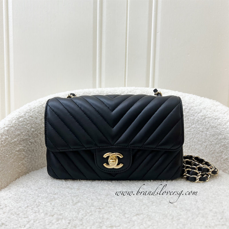 Chanel Classic Mini Rectangle in Chevron Black Lambskin in LGHW Brands Lover