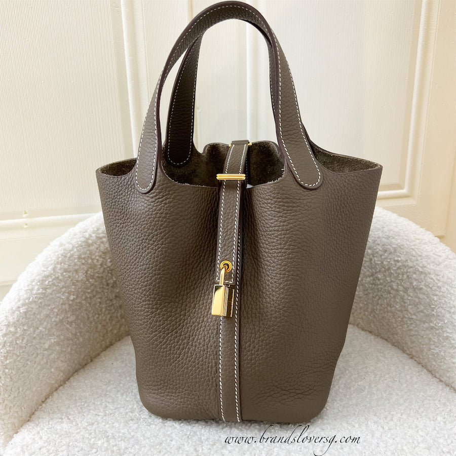 Picotin leather handbag Hermès Grey in Leather - 31732128