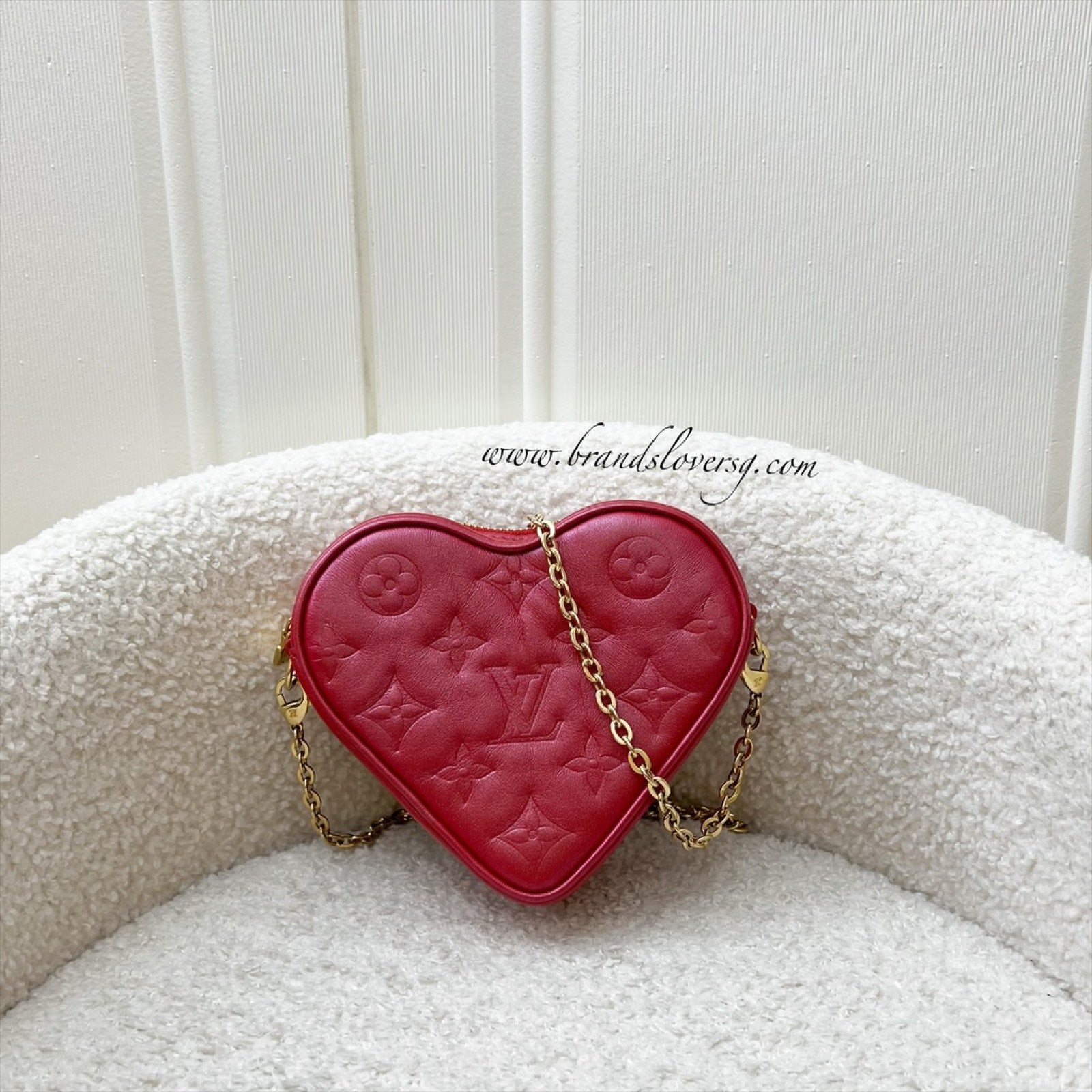 LV Heart on Chain Bag in Red Iridescent Calfskin and GHW (Model