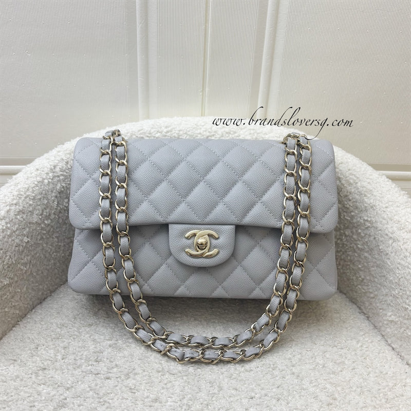 Chanel Small Classic Flap CF in 21A Dove Grey Caviar and LGHW