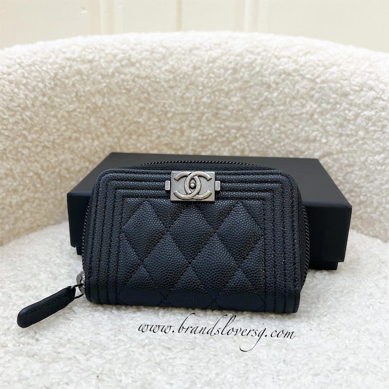 Chanel Classic Boy Zippy Card Holder in Black Caviar and RHW