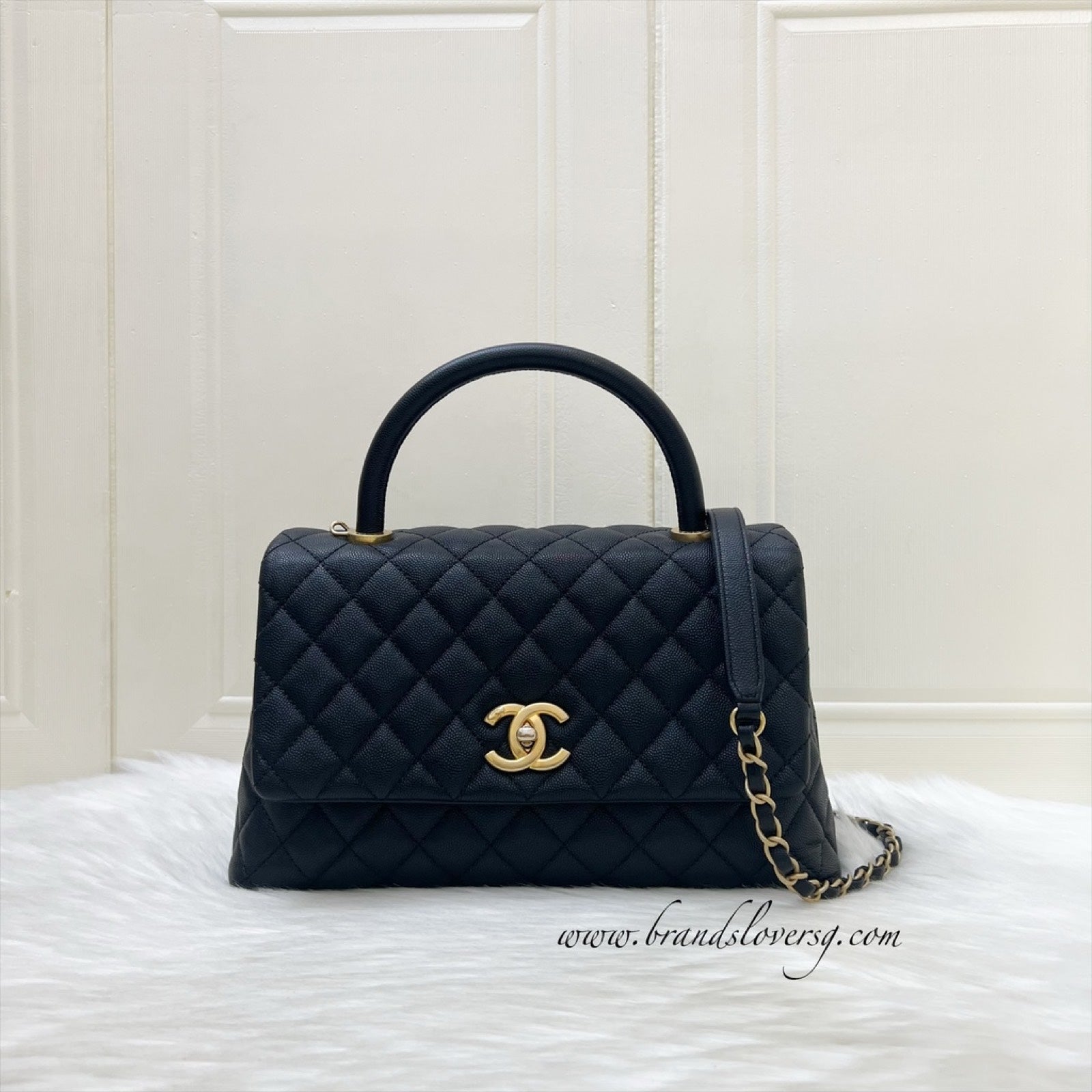 Chanel Medium 29cm Coco handle Flap in Black Caviar and AGHW