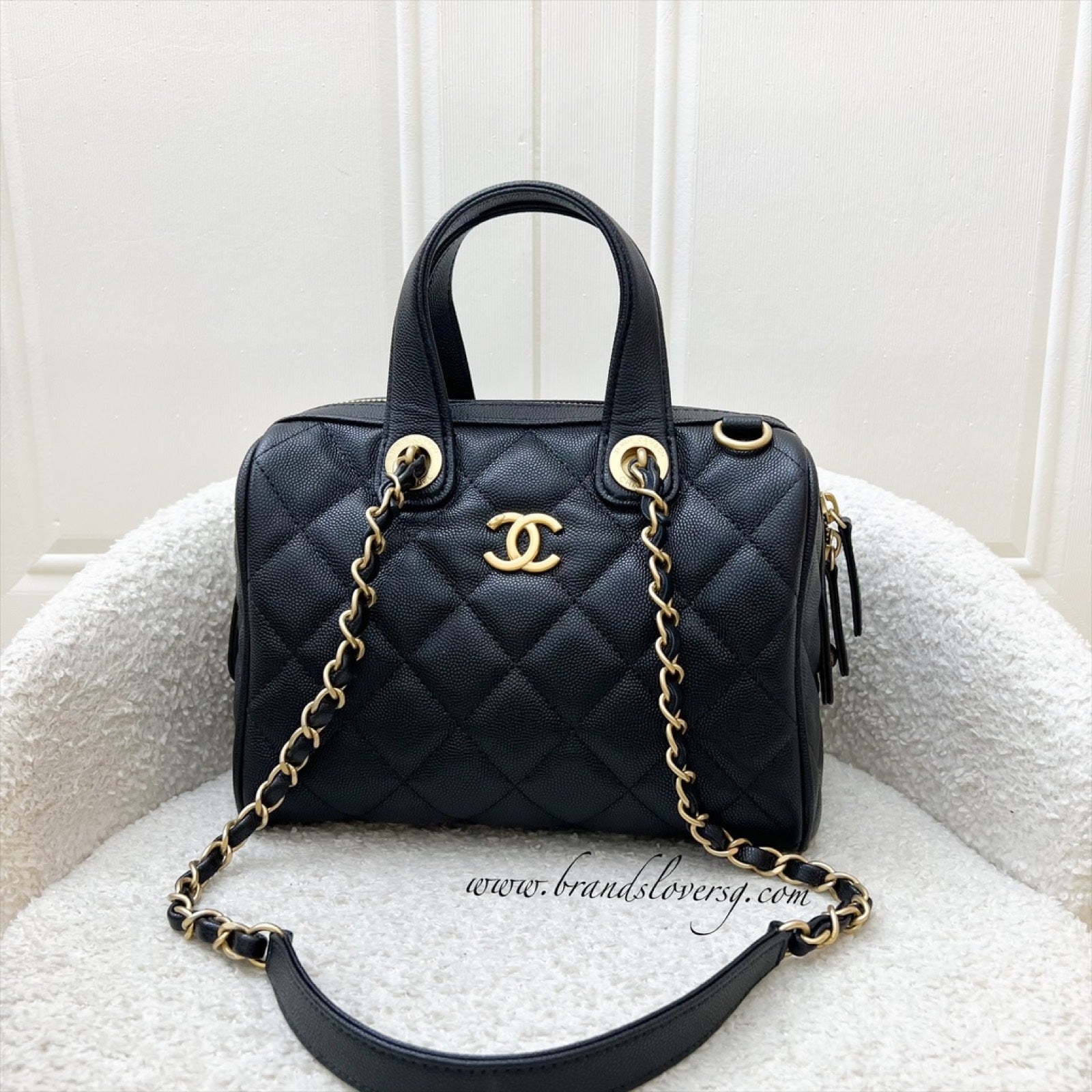 Chanel 25A Small Bowling Bag in Black Caviar and AGHW (Model
