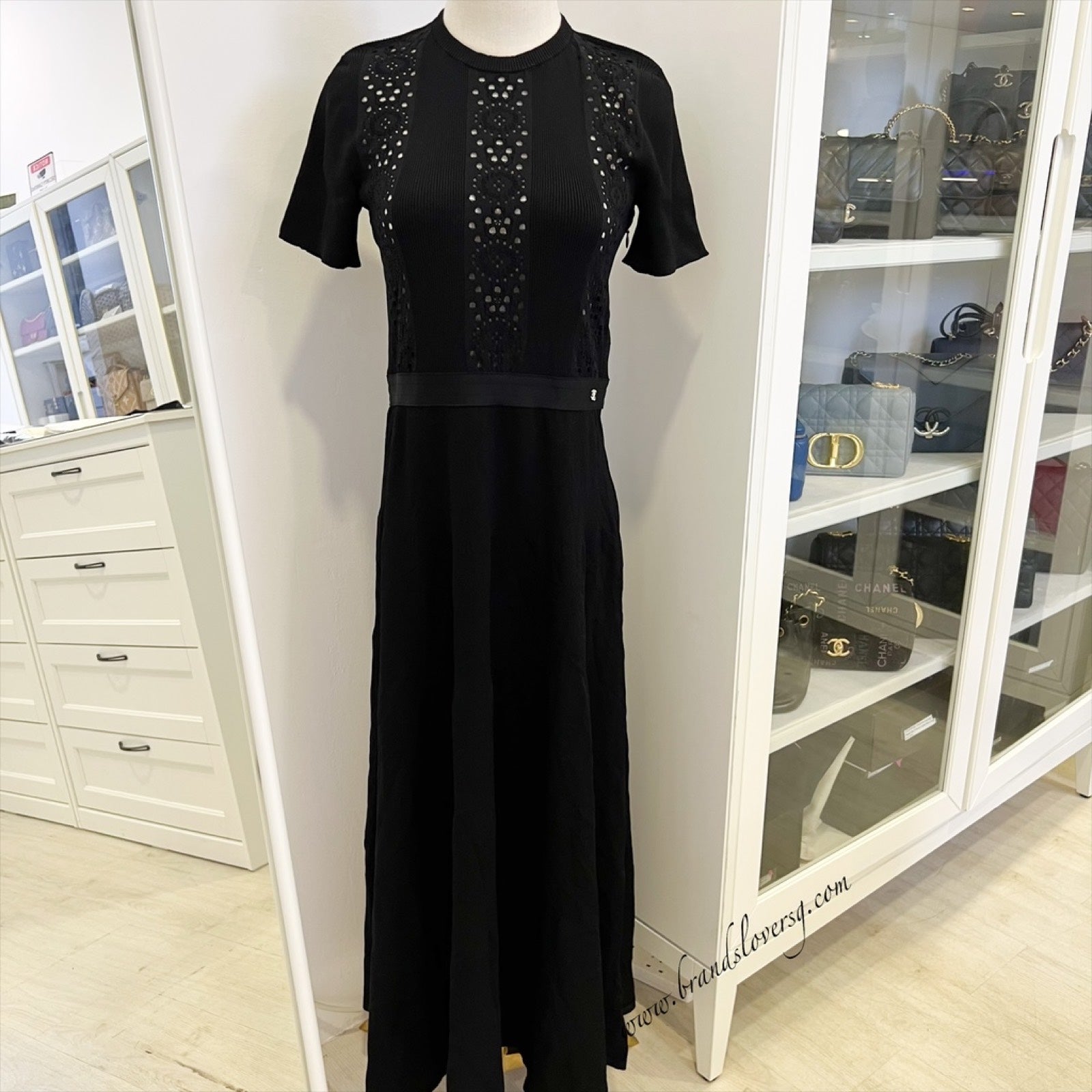 Chanel 25B Knitted Maxi Black Dress in Viscose and Polyester Sz 40