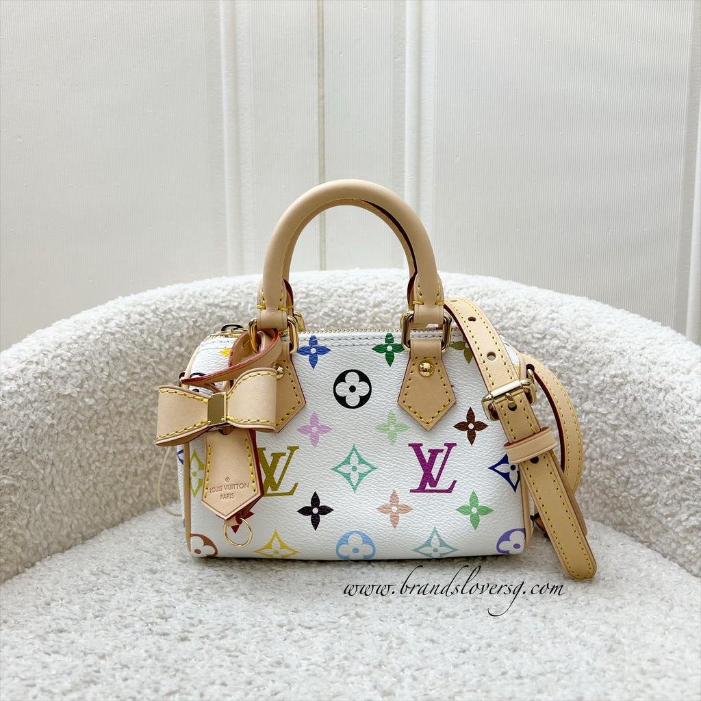 LV Louis Vuitton x Takashi Murakami Nano Speedy in Multicolore Blanc  Monogram Canvas and GHW - Main Image