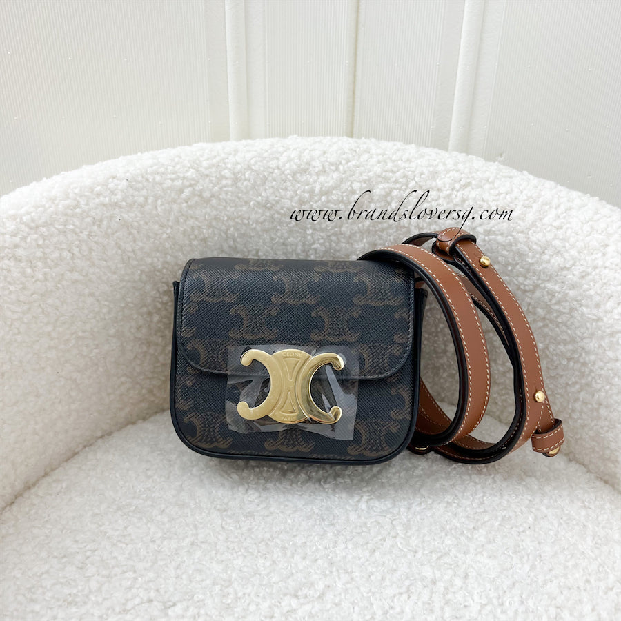 Celine Mini Triomphe Flap Bag in Triomphe Canvas and GHW