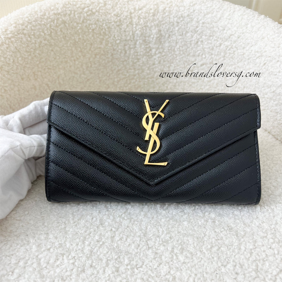 Saint Laurent YSL Long Wallet in Black Gained Calfskin GHW Brands Lover