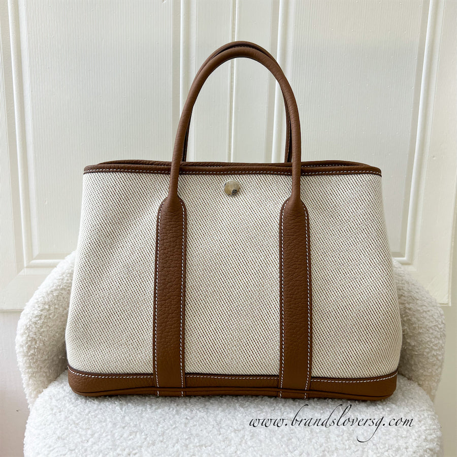Hermes Garden Party GP 30 in Desert Canvas / Gold Leather