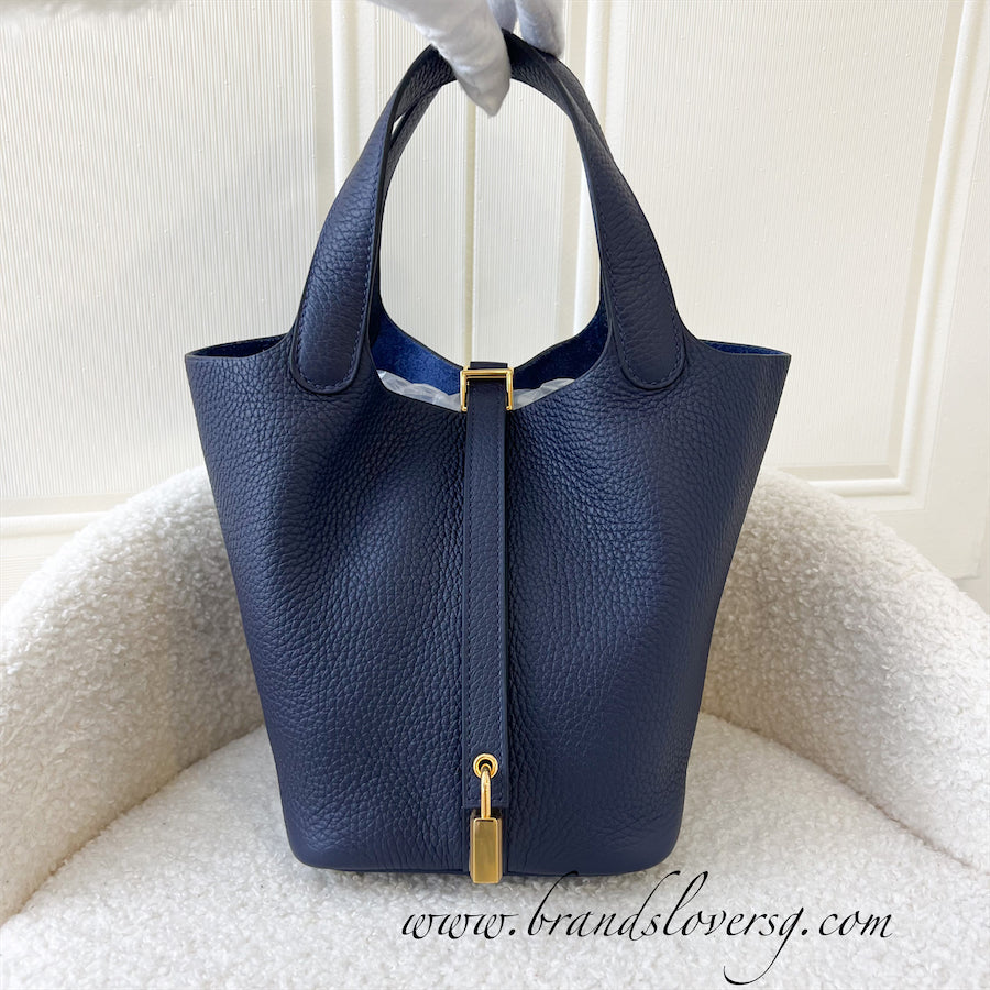 Hermes Picotin Lock 18 Bleu Nuit Clemence Gold Hardware – Madison Avenue  Couture