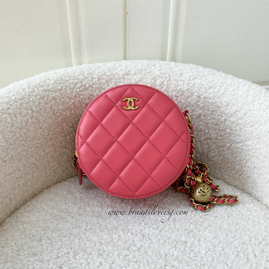 Chanel Round Coin Purse in Red Caviar and LGHW