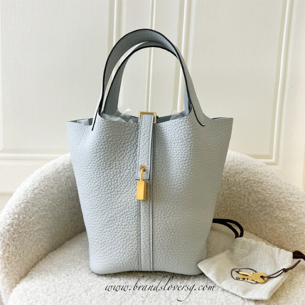 Hermes Picotin 18 in Bleu Pale Clemence Leather GHW