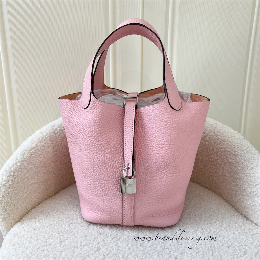 HERMES Picotin 18 in Rouge sellier/Framboise, Clemence leather, PHW. 