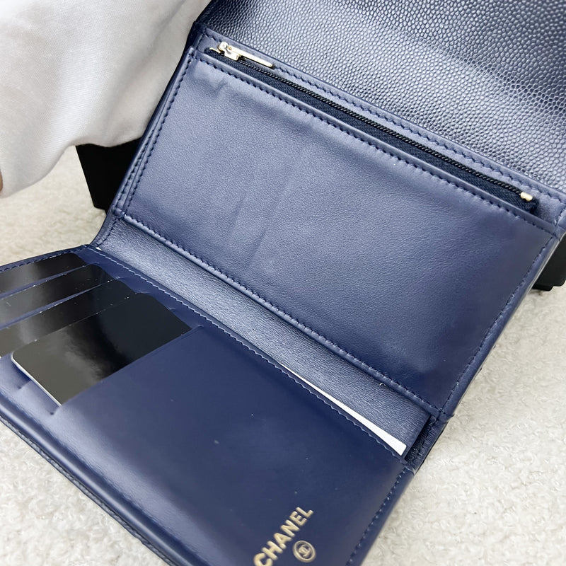 Chanel Classic Medium Trifold Wallet in Navy Caviar and LGHW