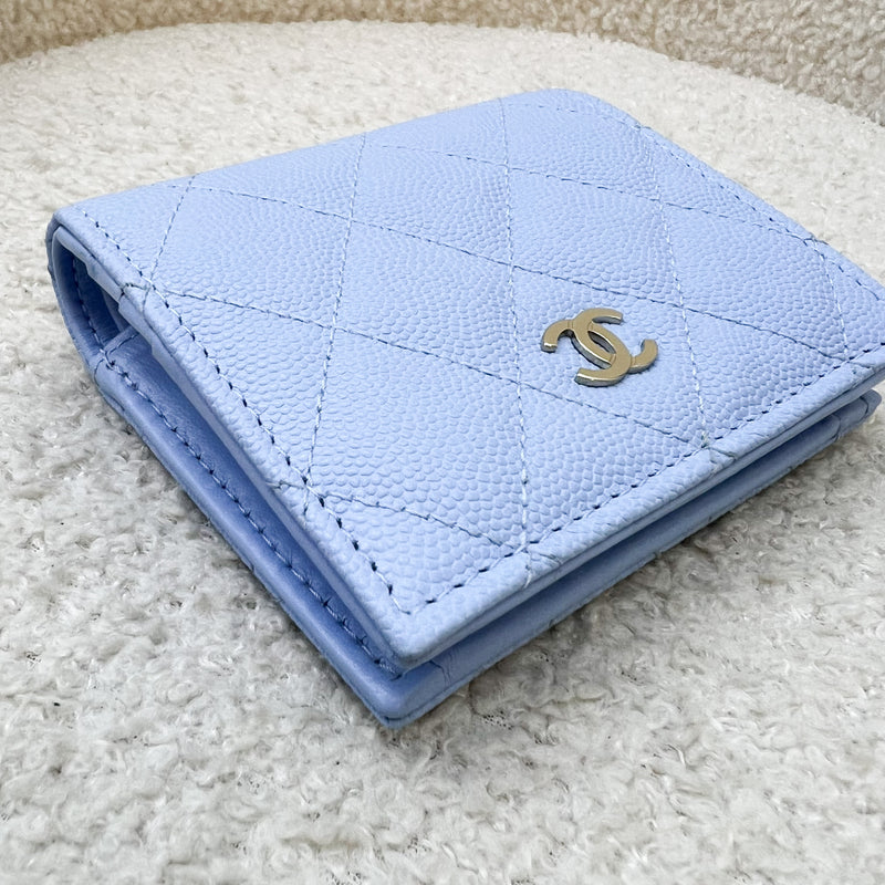 Chanel 23P Bifold Compact Wallet in Powder Blue Caviar and LGHW