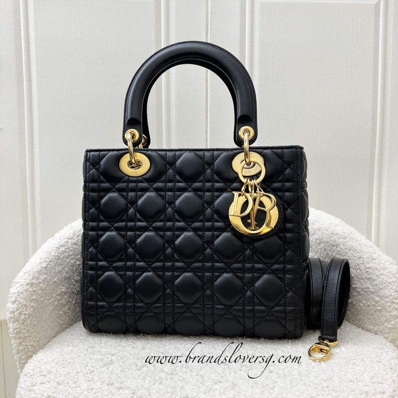 Dior Medium Lady Dior in Black Lambskin and GHW