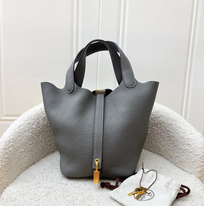 Hermes Picotin 18 in Gris Meyer Clemence Leather and GHW