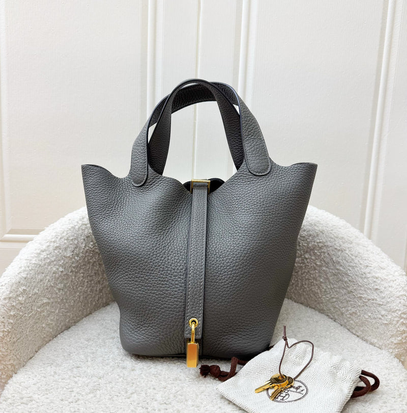 Hermes Picotin 18 in Gris Meyer Clemence Leather and GHW