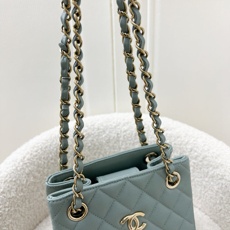 Chanel Bucket Bag in 23C Seafoam Grey Green Caviar and LGHW