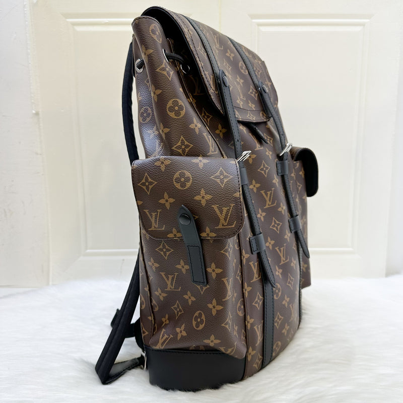 LV Christopher MM Backpack in Monogram Canvas, Black Leather Trim and SHW