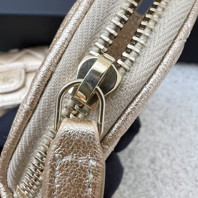 Chanel 2024 VIP Gift Round Pouch and Airpods Holder Bag Charm in Metallic Gold Lambskin and LGHW