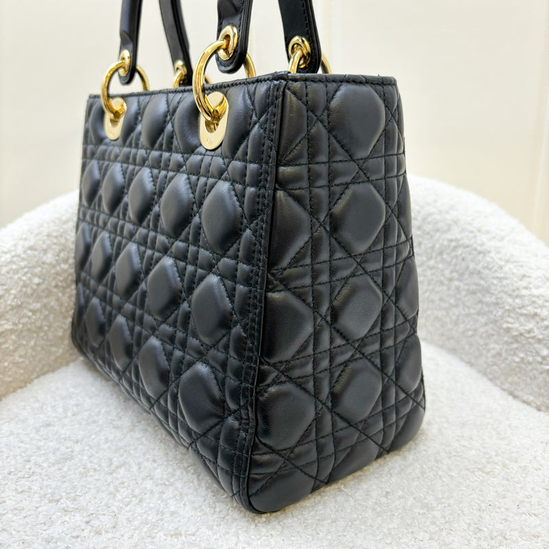 Dior Medium Lady Dior in Black Lambskin and GHW (New Version with Adjustable Strap)