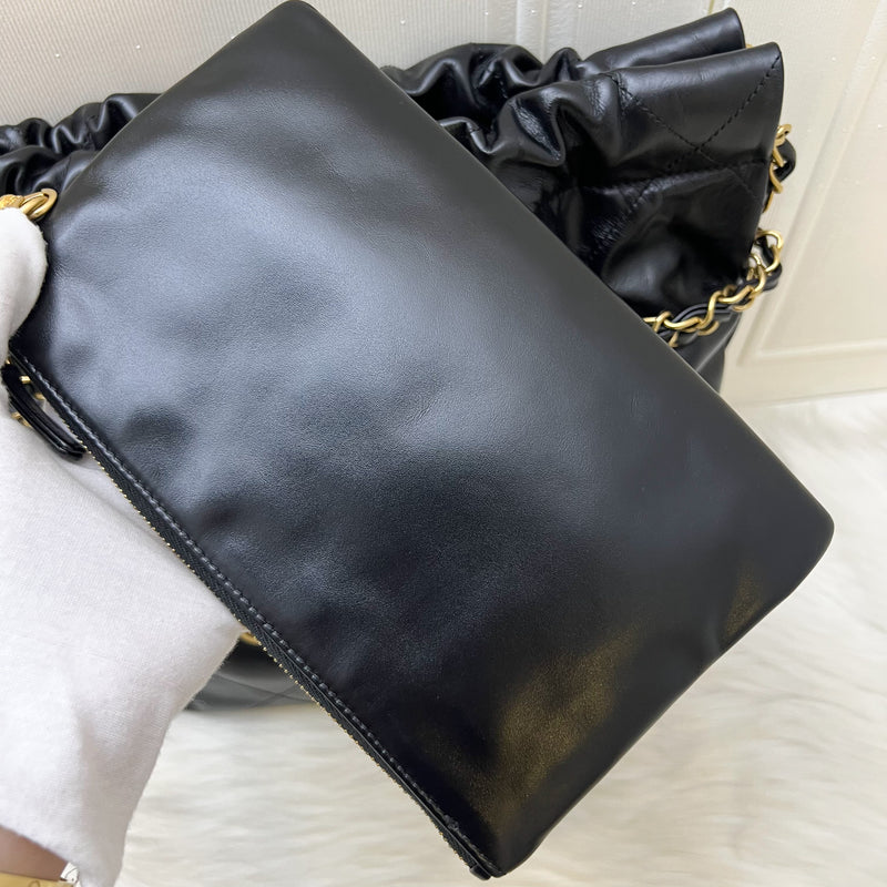 (2024 Receipt) Chanel 22 Small Hobo Bag in Black Calfskin and AGHW (Model: AS3260)