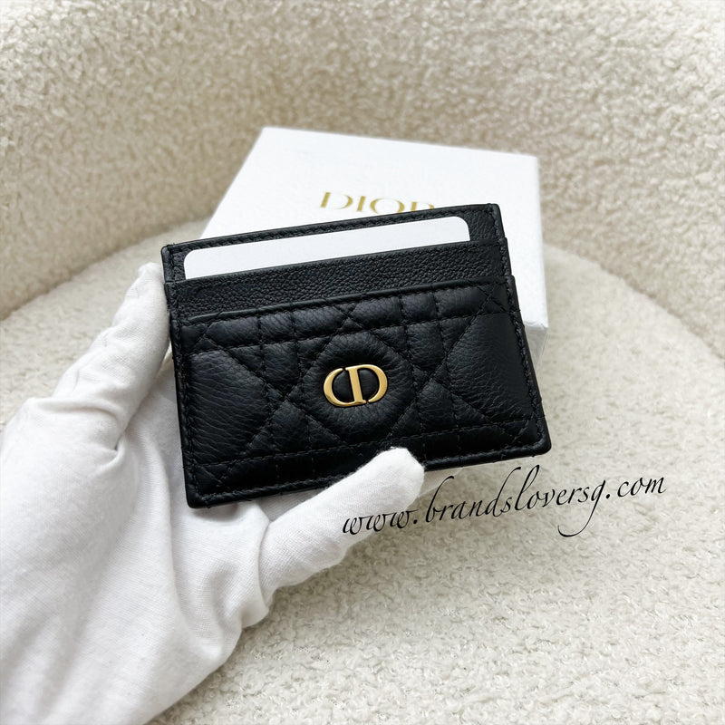 Dior Caro Freesia Card Holder in Black Supple Calfskin and Cannage Lambskin and GHW