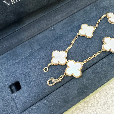 Van Cleef & Arpels VCA Vintage Alhambra 5 Motifs Mother of Pearl MOP Bracelet in 18K Yellow Gold